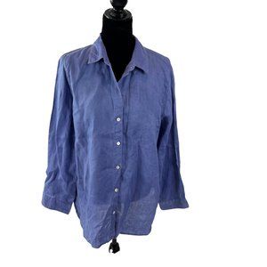 J.Jill Medium Love Linen Missy Blue Button Front Long Sleeve Shirt